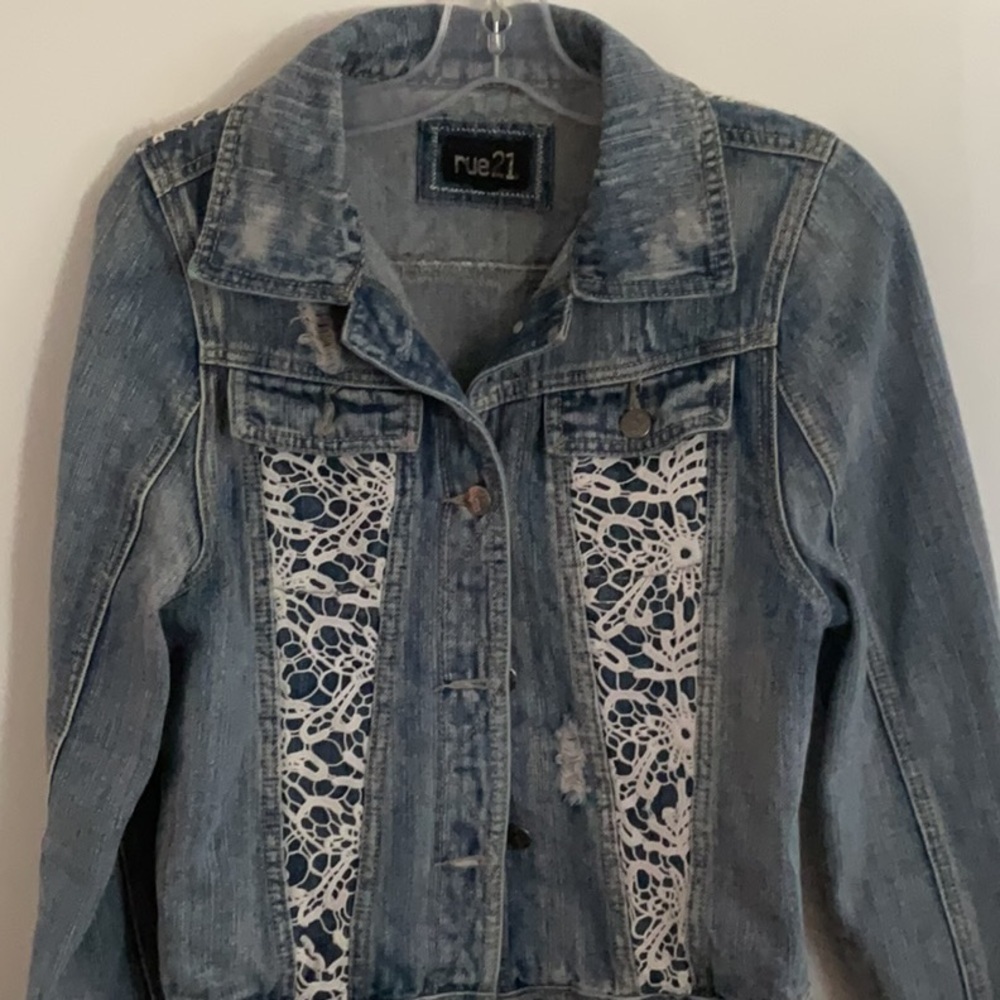 Rue21 Blue Denim Jacket with Lace Accents